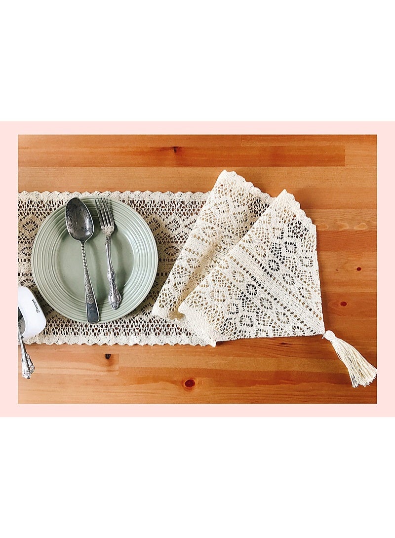 Lace Table Runner - Openwork Crochet Cotton 26x130cm, Beige Lace Tablecloth for Dining Table,Living Room Tea Table, TV Cabinet Decor & Ramadan - Image 5